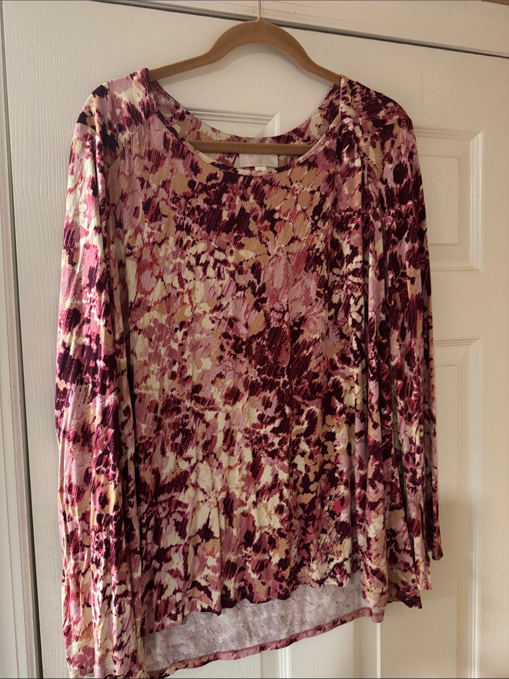 Belle by Kim Gravel Pink and Cream Multitone Long-Sleeve Scoop Top